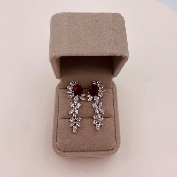 Earring, NWOT, solid 925 sterling, large lab ruby, articulated 1&1/2 in. drop, - Picture 5 of 17